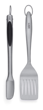 Weber 2-Piece Barbecue Tool Set with spatula and tongs in stainless steel
