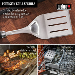 Weber Precision Grill Spatula in use flipping grilled vegetables