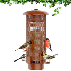 WeeFeetc Metal Squirrel Proof Bird Feeder, Reddish Brown front view