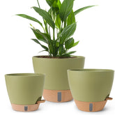 WEICHENGXING self watering pots in green, 12-inch size front view