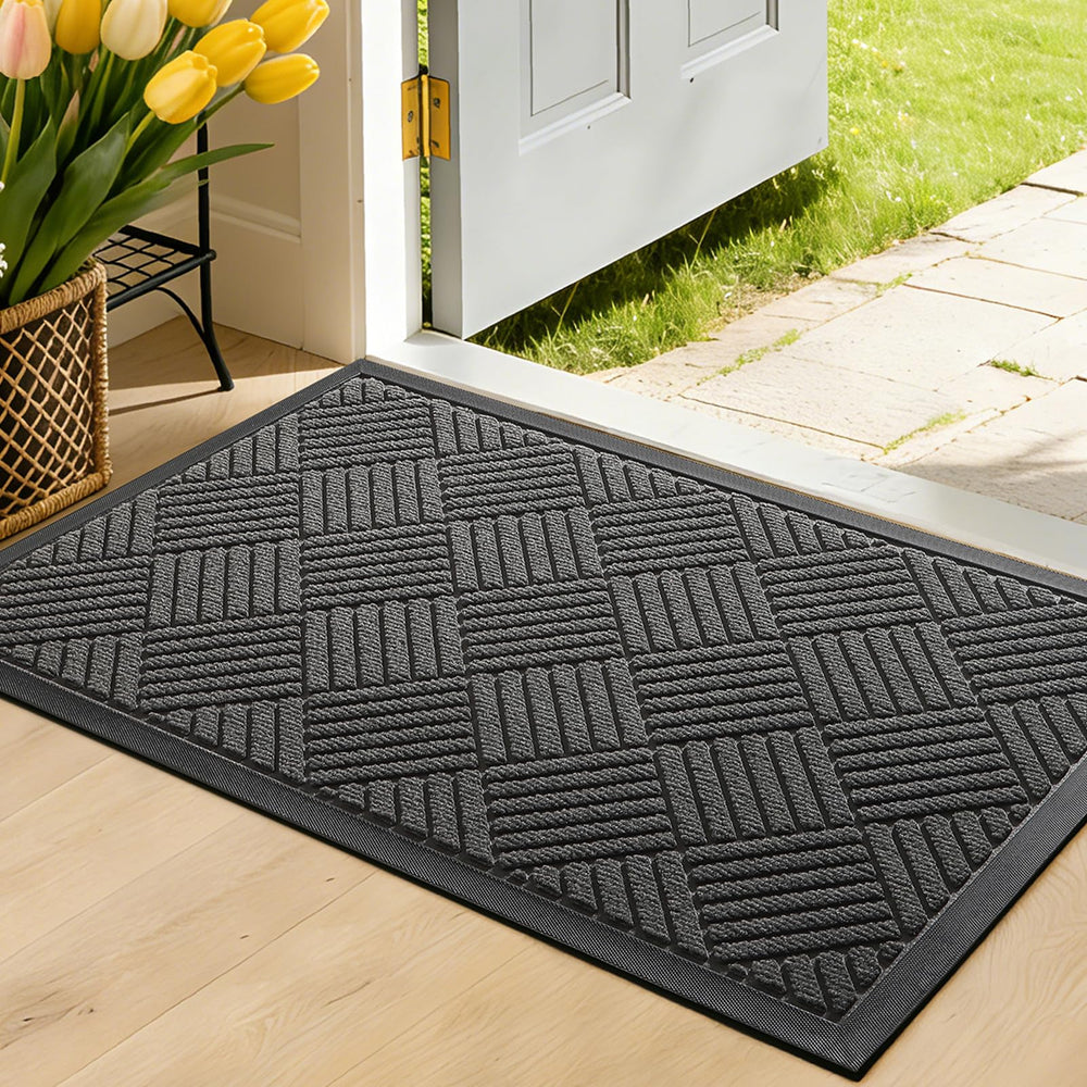 WELDUN Front Door Mat grey rectangular design front view