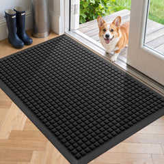 WELDUN Heavy Duty Doormat front view, black, rectangular
