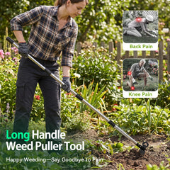 WELLOPLO weed puller tool with 6-tine rake head for uprooting weeds