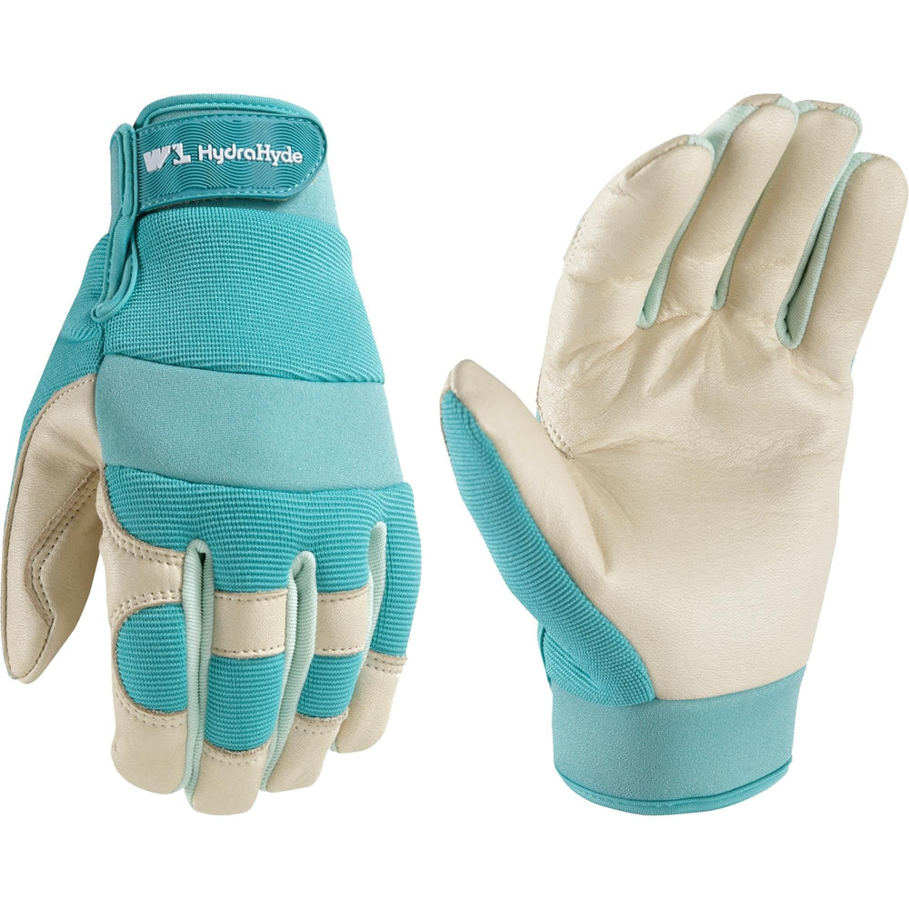 Wells Lamont Women's Hybrid Work Gloves front view in Aqua/Birch