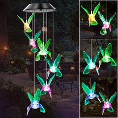 WENANA Hummingbird Solar Wind Chime multicolor LED lights front view