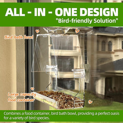 WENMIXER Window Bird Feeder mounted on a window with birds nearby