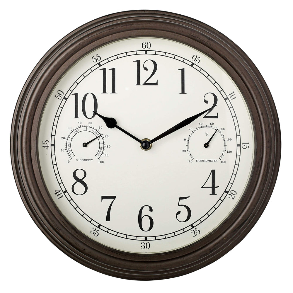 Westclox 12-inch outdoor wall clock bronze front view