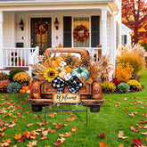 Weysat Metal Pumpkin Truck Yard Sign front view with vibrant fall colours