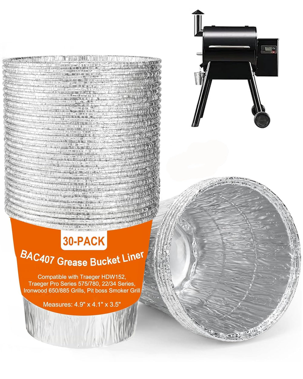 Whaleme 30 Pack Grease Bucket Liner for Traeger grills front view