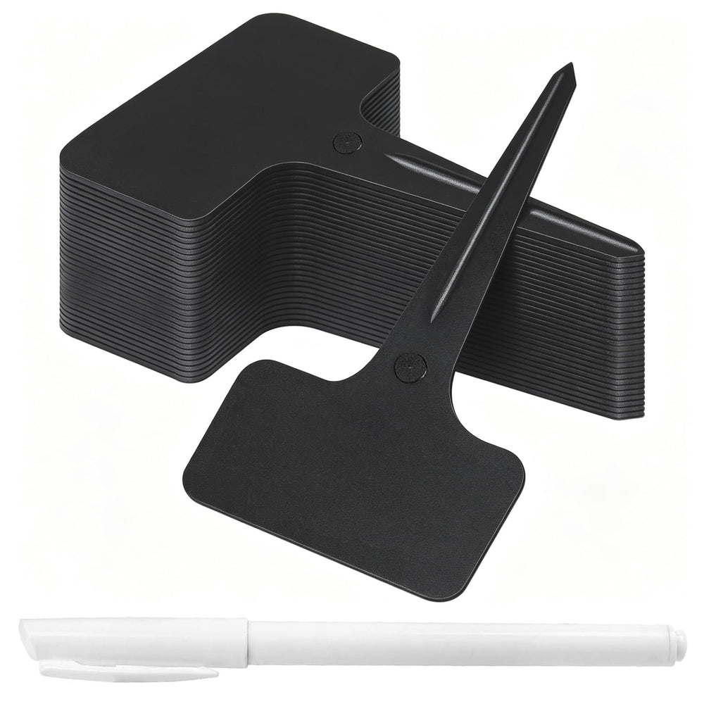 Whaline 100 Pcs Plastic Plant Labels T-Type Black front view