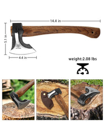 WICING Camping Hatchet side view showing dual wedge head