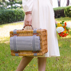 WICKERLAND picnic basket with navy blue straps