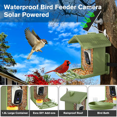 Wide-angle view of Homiefans bird feeder setup in garden