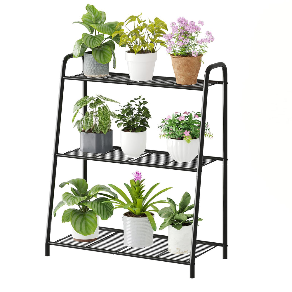Wieghda 3-Tier Corner Plant Stand front view in black