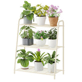 Wieghda 3-Tier Corner Plant Stand in cream with plants