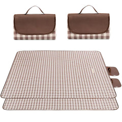 Wind Tour Waterproof Picnic Blanket Set in coffee grid pattern