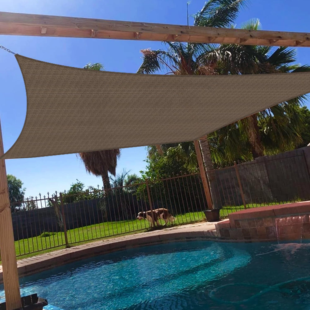 Windscreen4less 10' x 14' sun shade sail brown front view