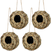 winemana 4 Pack Hanging Bird Nest House natural grass front view