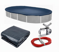 Winter Block Winter Pool Cover for 12' x 18' oval pool, solid blue