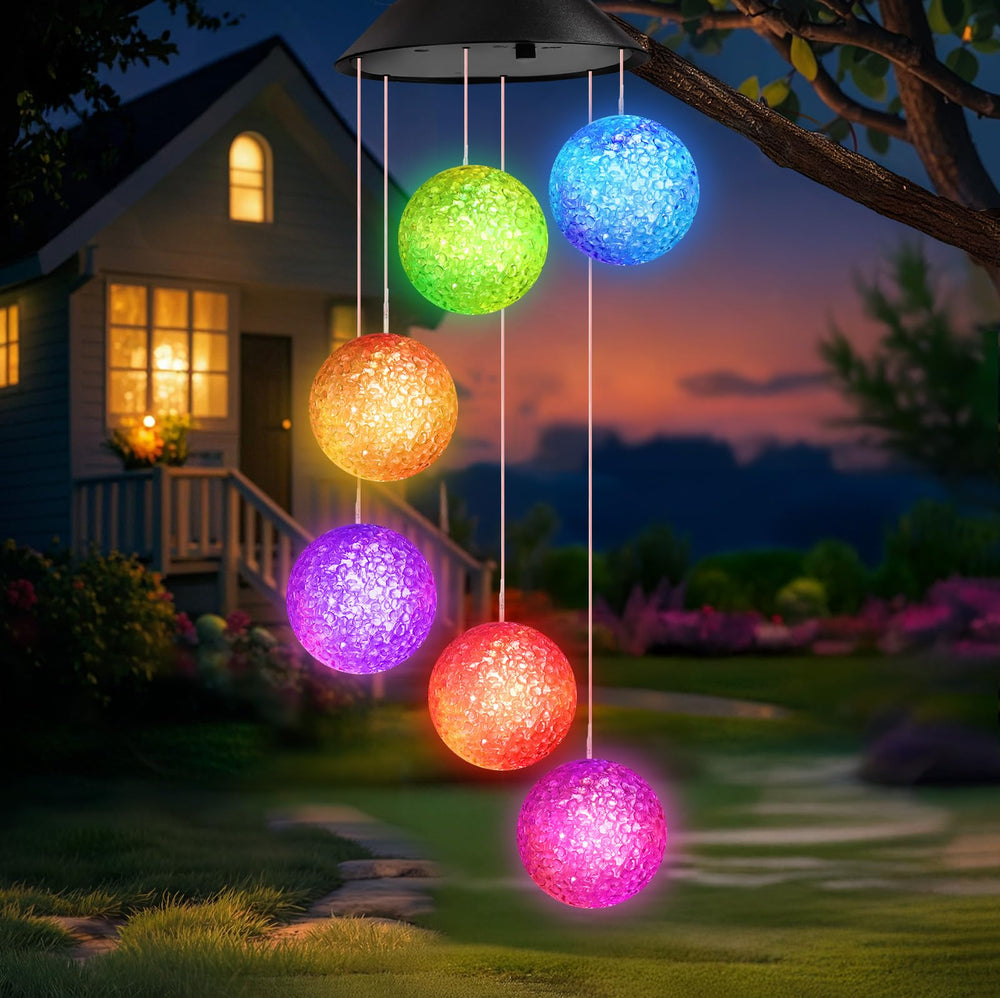 Winzwon Solar Lights Wind Chimes multicolor front view with solar panel