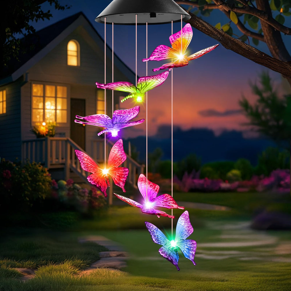 Winzwon Solar Wind Chimes multicolor butterfly outdoor view