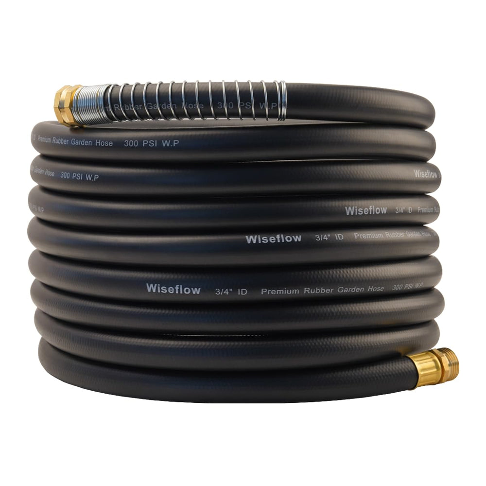 Wiseflow 25FT heavy duty garden hose front view with brass fittings