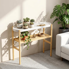 Wisuce Bamboo Plant Stand front view with two tiers