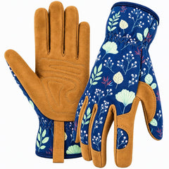 WOHEER Leather Gardening Gloves for Women in blue, front view