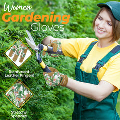 Woman wearing HANDLANDY Gardening Gloves while gardening