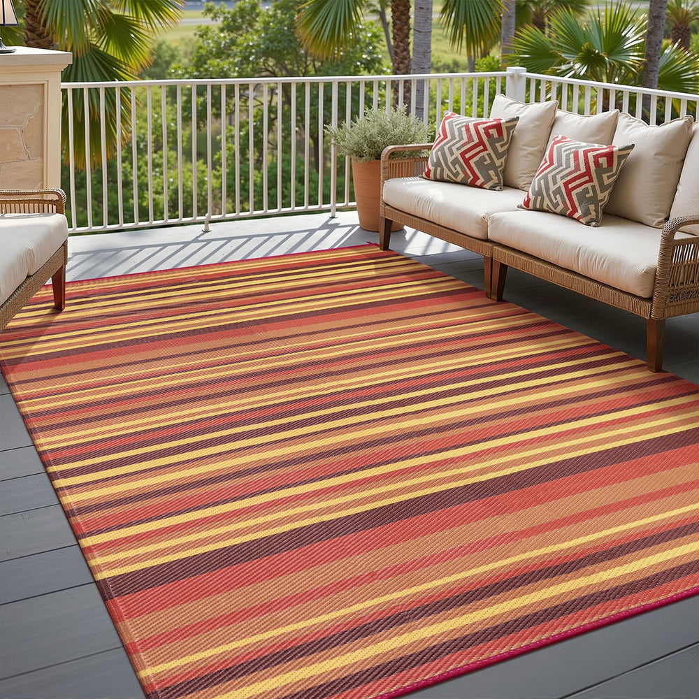 WondRg Outdoor Plastic Straw Rug 6x9 Red/Orange front view