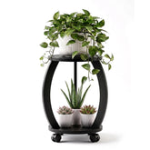 WooOrganix 2 Tier Wooden Plant Stand front view, black design