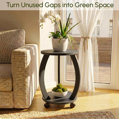 WooOrganix wooden plant stand side view with plant