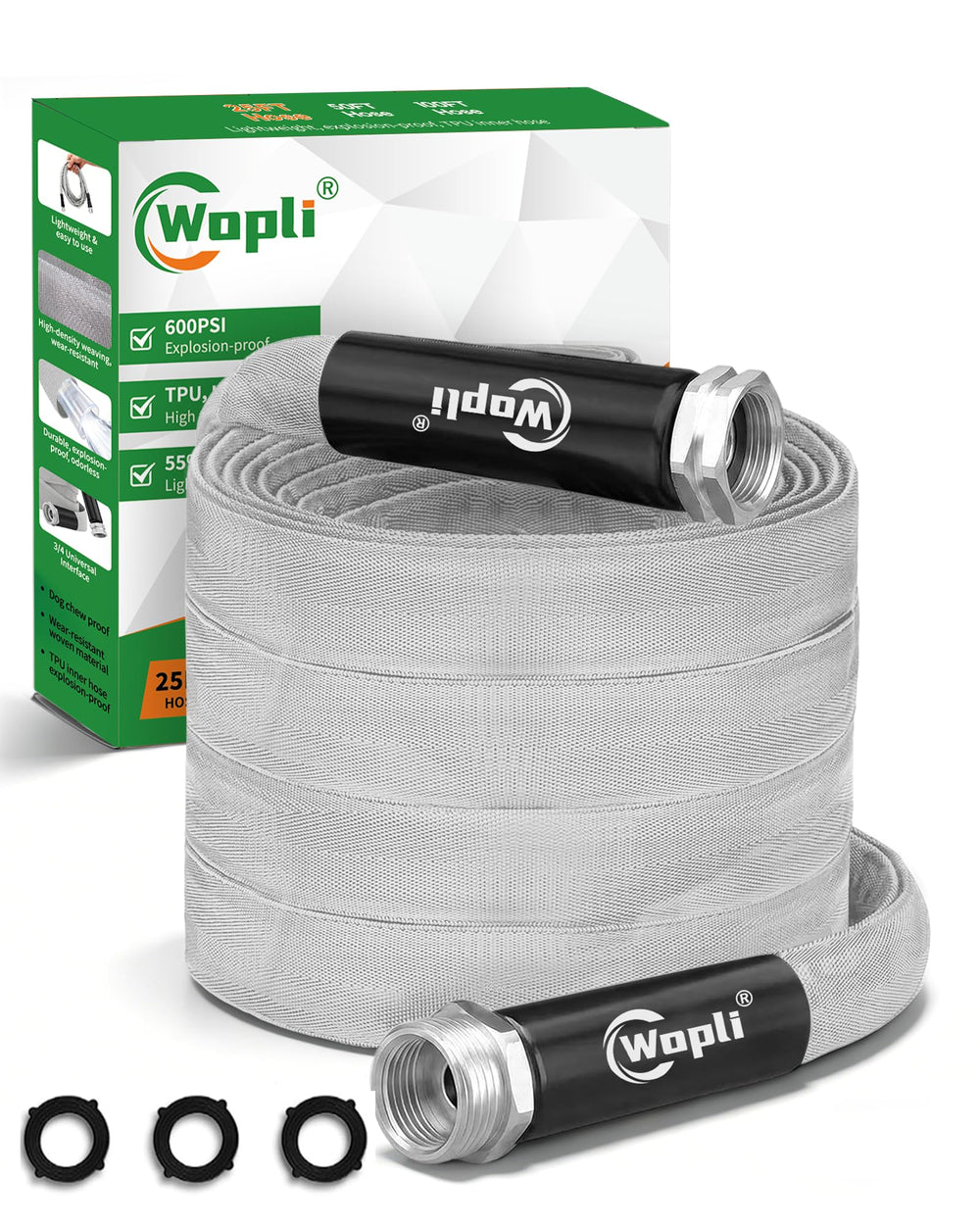 Wopli 25FT Garden Hose gray model front view