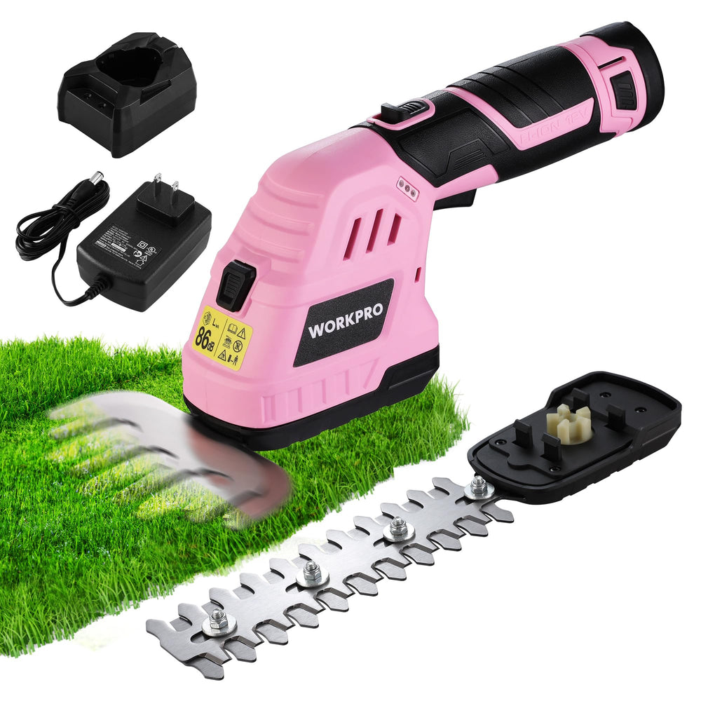 WORKPRO 12V Cordless Grass Shear & Shrub Trimmer in pink front view