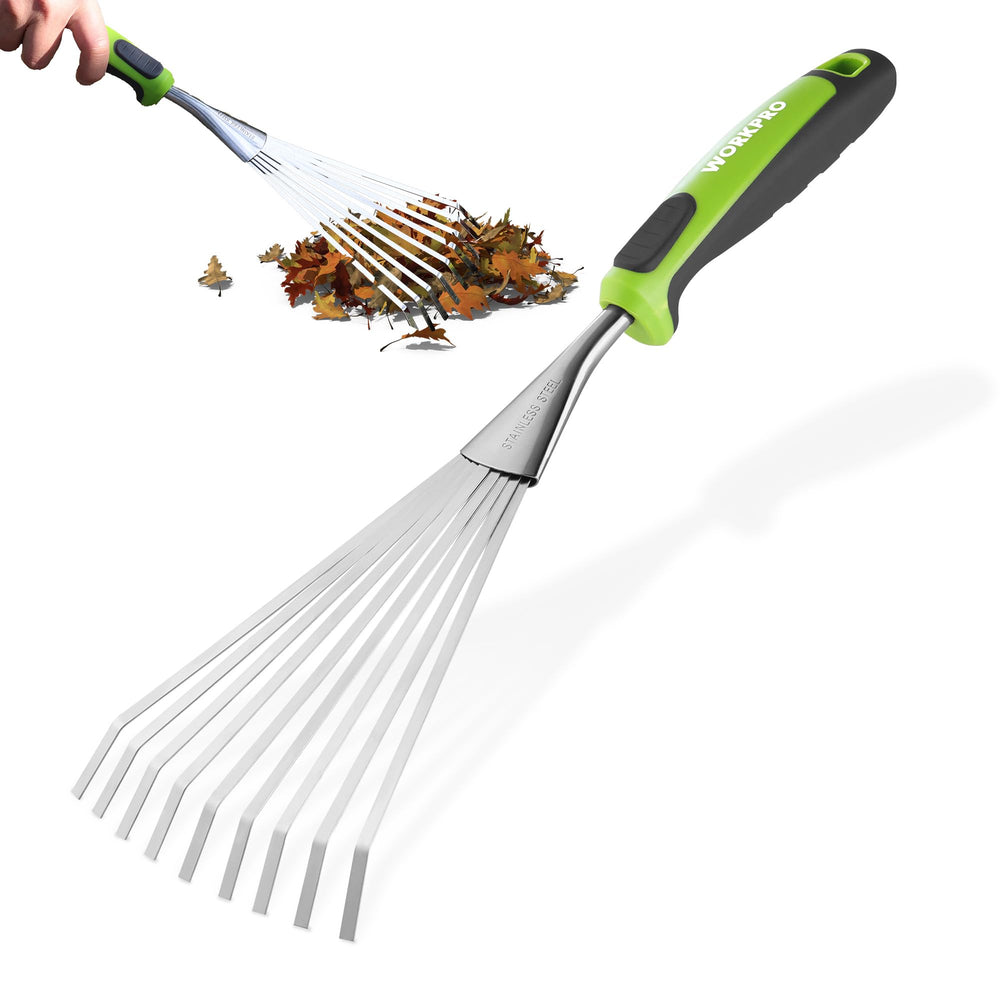 WORKPRO 16-inch hand rake front view with ergonomic handle