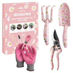 WORKPRO Aluminum Garden Tool Set with flower patterns and gloves