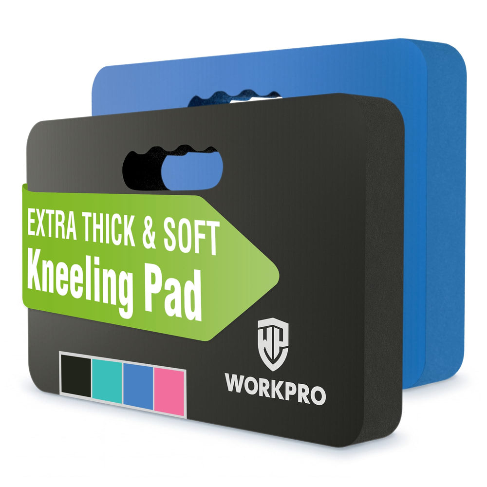 WORKPRO Extra Thick Kneeling Pad front view in black and blue