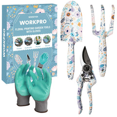 WORKPRO Garden Tool Set 4PCS with trowel, rake, and pruning shear