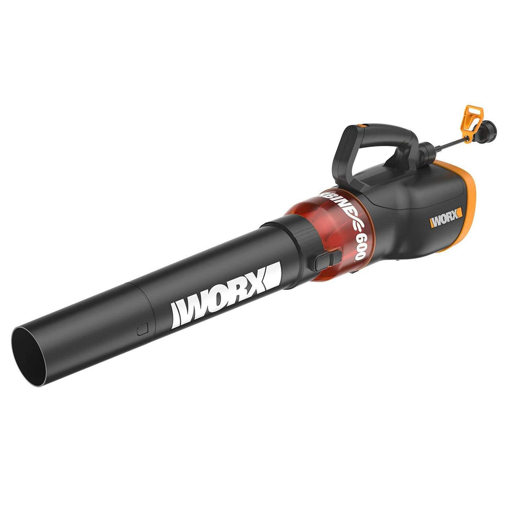 WORX 12 Amp Turbine Electric Leaf Blower front view, Black and Orange
