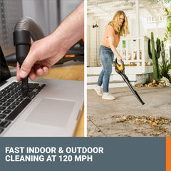 WORX leaf blower with wide nozzle attachment in use