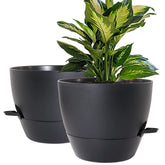 WOUSIWER 10 inch self watering planter front view in black