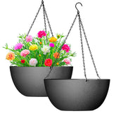 WOUSIWER 13-inch black hanging planter front view with chain