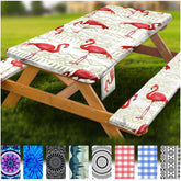 Wrakus Fitted Picnic Table Cover Set 72in White Flamingo front view
