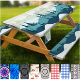 Wrakus Fitted Picnic Table Cover Set, Green Mountain, front view
