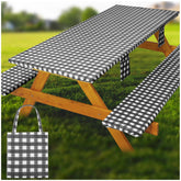 Wrakus fitted picnic table cover set including table and bench covers in black white grid