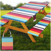Wrakus Fitted Picnic Table Cover Set with red green lines design