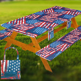 Wrakus Picnic Table Cover Set with dark blue flags design