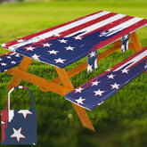 Wrakus Picnic Table Cover Set with red and blue flags design