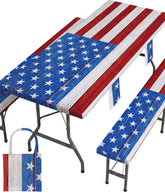Wrakus Picnic Table Cover Set with Red Blue Flags front view