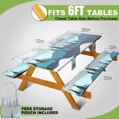 Wrakus table cover and bench covers laid out for picnic